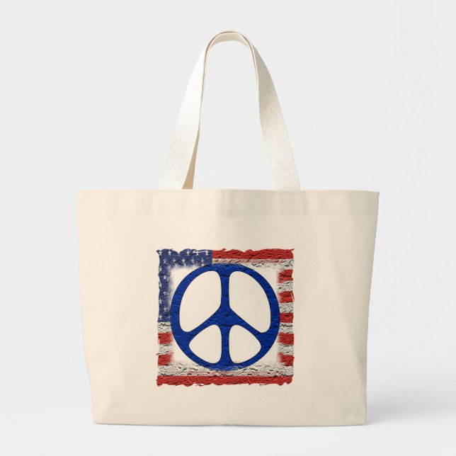 Tattered Peace Flag Large Tote Bag (Front)