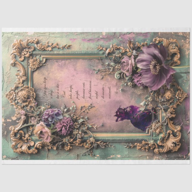 Tattered, Shabby chic & Floral, Cat Quote Word Art Tissue Paper (Front)