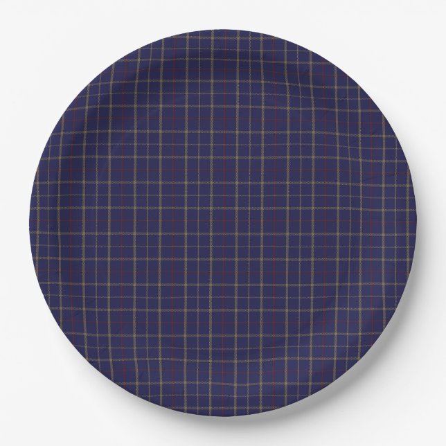 Tattersall Fashion Brooks Blue Gold Red Paper Plate (Front)