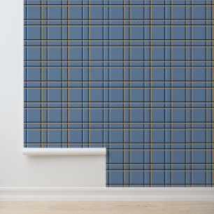 Tattersall in Khaki & Navy on Blue Peel & Stick Wallpaper