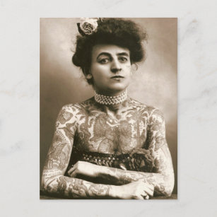 Tattoed With Pearls, Victorian Circus Photo Postcard