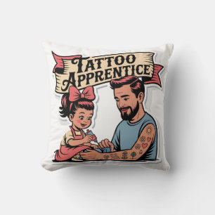 Tattoo Apprentice – Cute Cartoon Dad & Daughter Throw Pillow