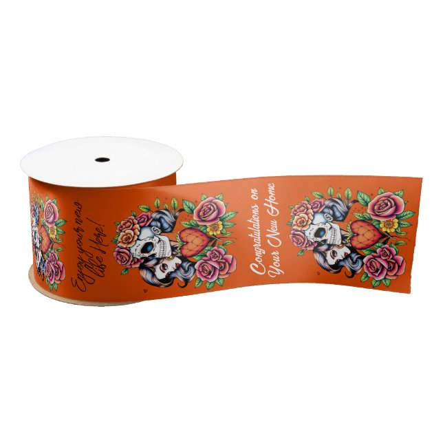Tattoo art inspired unisex custom message satin ribbon (Spool)