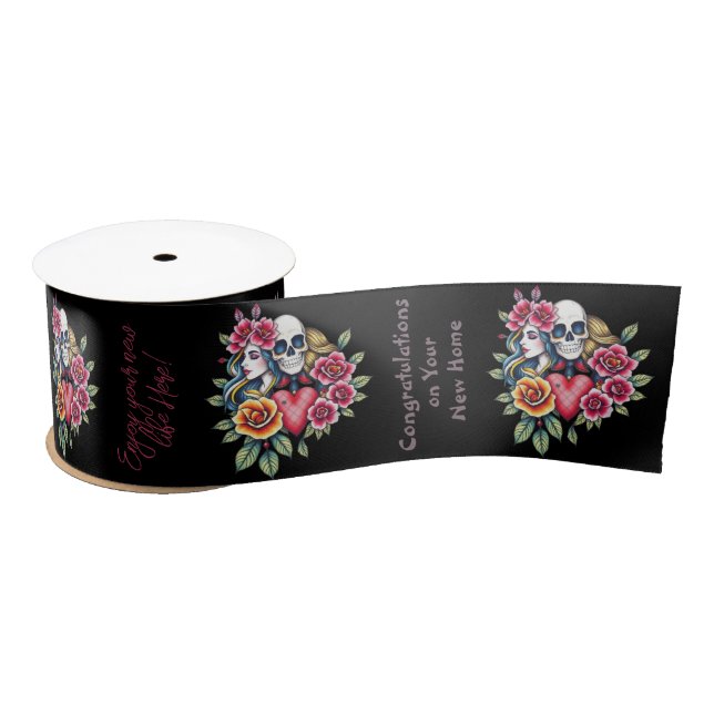 Tattoo art inspired unisex custom message satin ribbon (Spool)