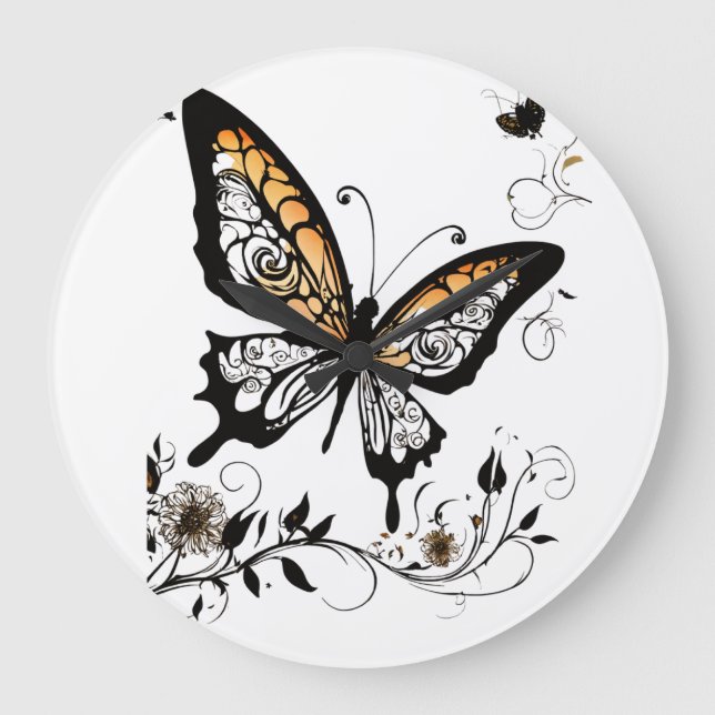 Tattoo Art Style Elegant Butterfly – Wall Clock (Front)