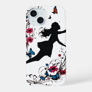 Tattoo Art Style Girl with Butterflies & Flowers  iPhone 15 Case