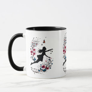Tattoo Art Style Girl with Butterflies & Flowers  Mug
