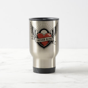 Tattoo Art: Winged Heart with "Forever Alone" Travel Mug