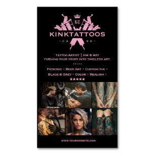 Tattoo Artist Aesthetic Pink Black Tattooist Magnetic Business Card