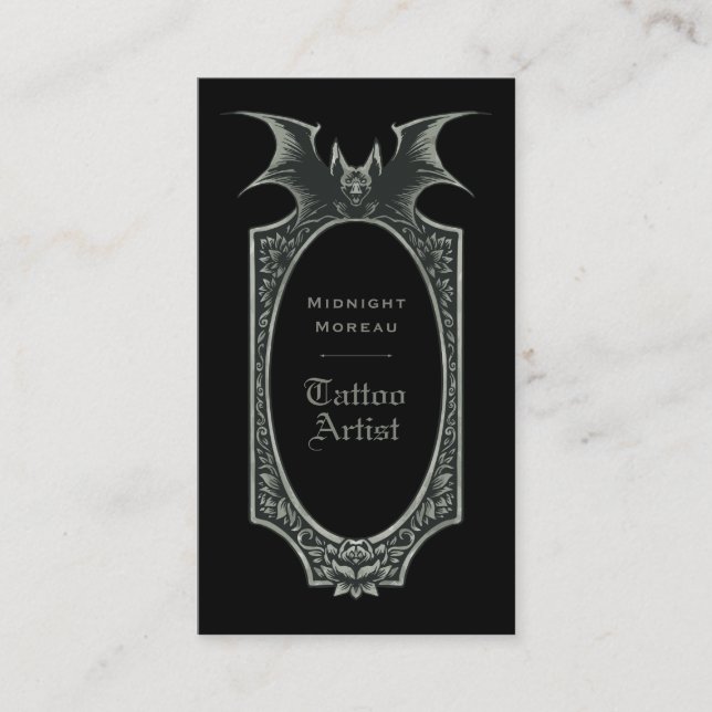 Tattoo Artist Bat QR Code Business Card (Front)