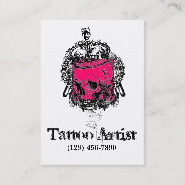 Tattoo Artist Business Cards Skull Crown Pink (Front)