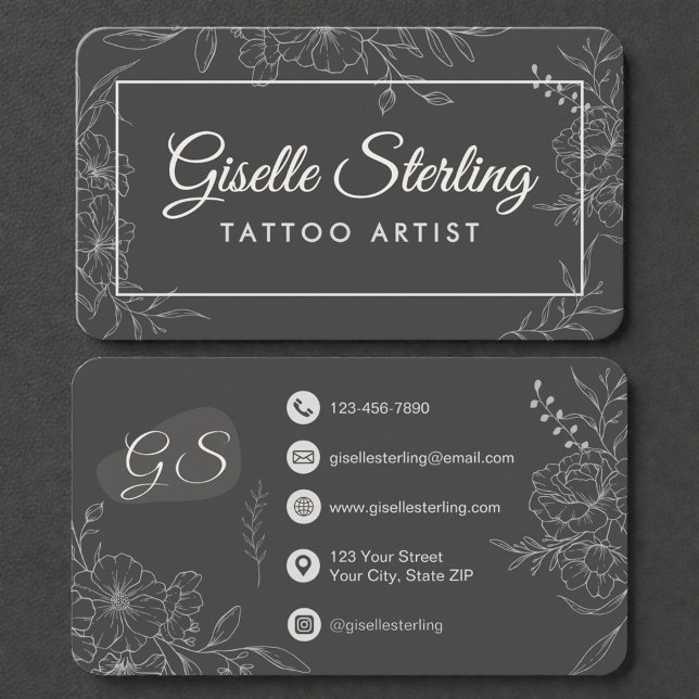 Tattoo Artist Floral Business Card (Creator Uploaded)