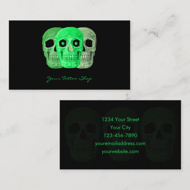Tattoo Artist Gothic Green Black Skull Business Card (Front/Back)