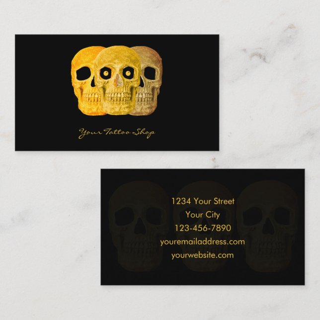 Tattoo Artist Gothic Yellow Black Skull Business Card (Front/Back)