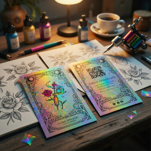 Tattoo Artist   Holographic Celestial Tattoo  Business Card