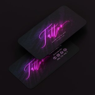 Tattoo Artist Modern Tattoo Shop Neon Purple Business Card