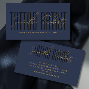 Tattoo artist modern typography script blue black business card