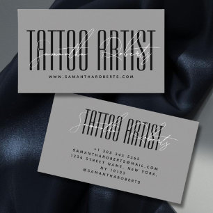 Tattoo artist modern typography script gray business card