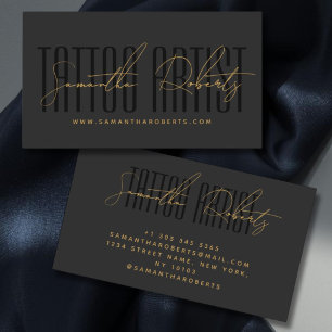 Tattoo artist modern typography script grey black business card