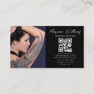 tattoo artist photo qr code black business card