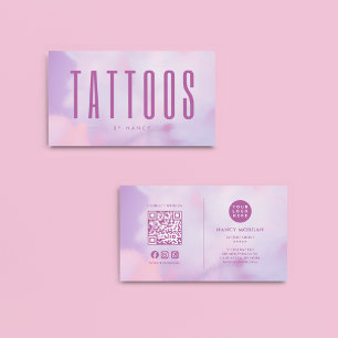 Tattoo Artist QR Code & Logo Purple Holographic Business Card