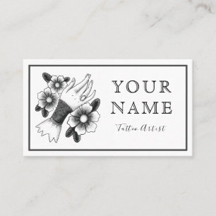 Tattoo Artist Salon Artistic Black & White Plain Business Card