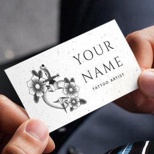 Tattoo Artist Salon Floral Sword Grungy Old Style Business Card