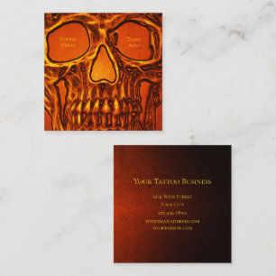 Tattoo Artist Skull Face Orange Black Gothic Square Business Card