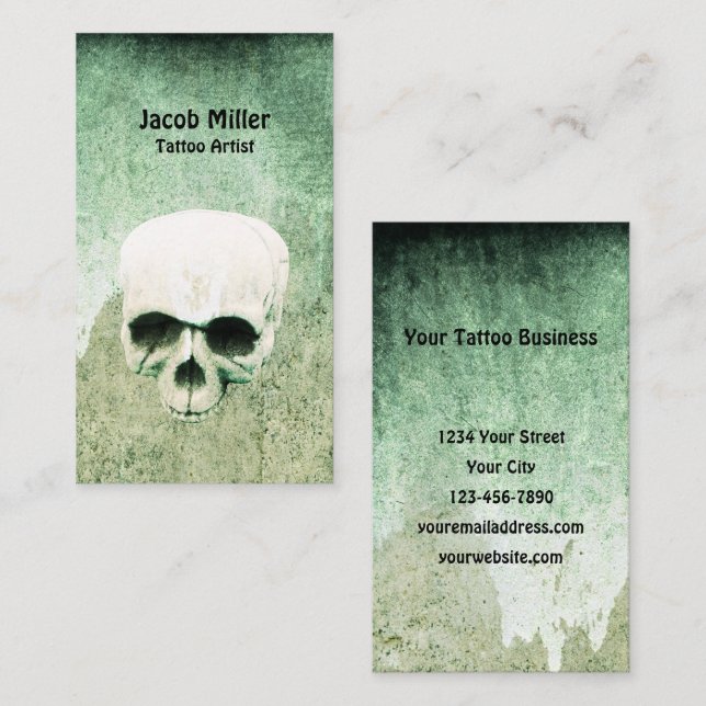 Tattoo Artist Skull Green Gothic Business Card (Front/Back)