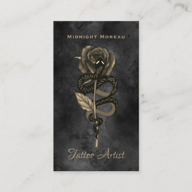 Tattoo Artist Snake Rose QR Code Business Card (Front)