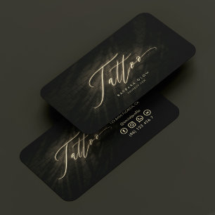 Tattoo Artist Tattooist Neon Gold Elegant Script Business Card