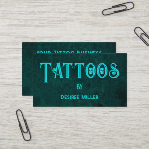 Tattoo Artist Teal Skull Business Card