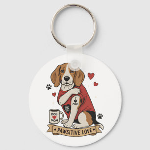 Tattoo Beagle Dog Illustration I Heart Mom Keychain