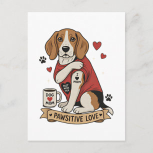 Tattoo Beagle Dog Illustration I Heart Mom Postcard