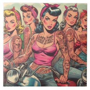 Tattoo Biker Girls Comics Tile