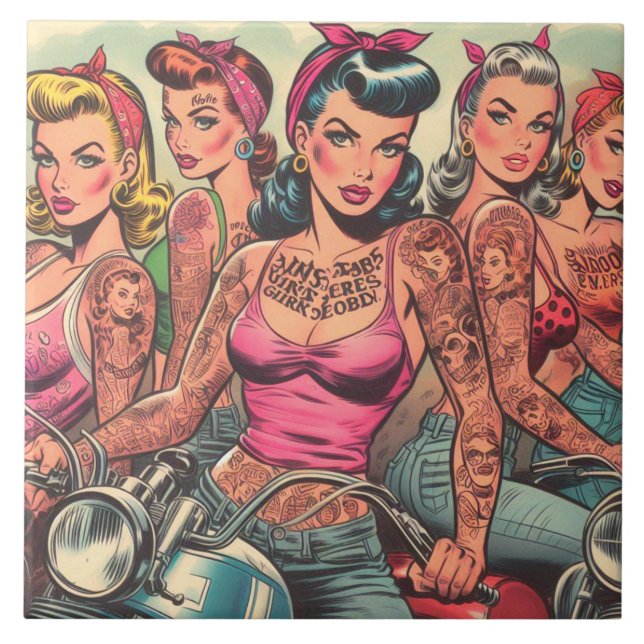 Tattoo Biker Girls Comics Tile (Front)