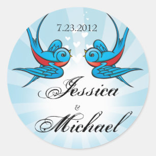 Tattoo Birds and Beams Wedding Date Label Sticker