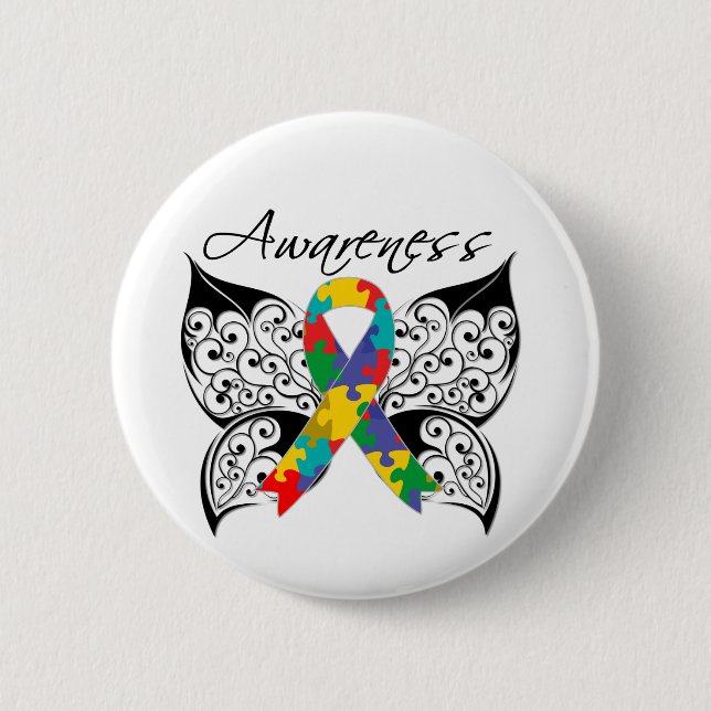 Tattoo Butterfly Awareness - Autism 2 Inch Round Button (Front)