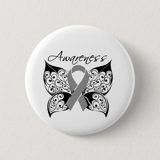 Tattoo Butterfly Awareness - Brain Cancer 2 Inch Round Button (Front)