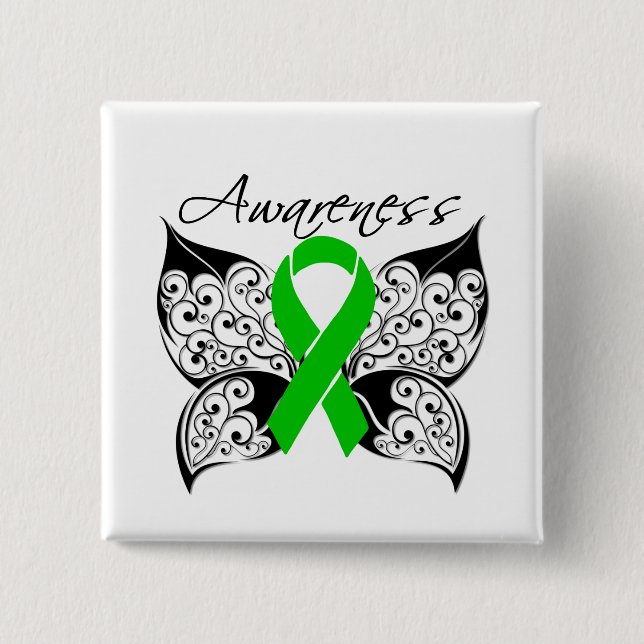 Tattoo Butterfly Awareness - Cerebral Palsy 2 Inch Square Button (Front)