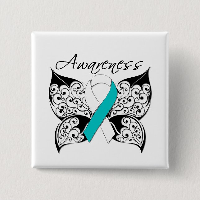 Tattoo Butterfly Awareness - Cervical Cancer 2 Inch Square Button (Front)