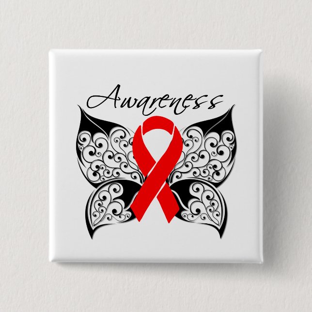 Tattoo Butterfly Awareness - Heart Disease 2 Inch Square Button (Front)