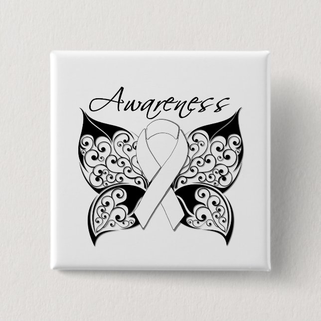 Tattoo Butterfly Awareness - Lung Cancer 2 Inch Square Button (Front)