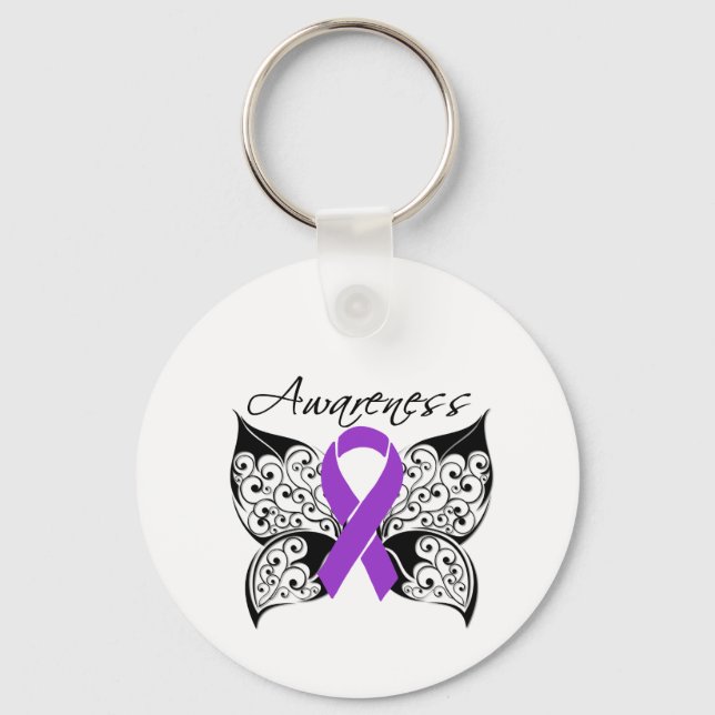 Tattoo Butterfly Awareness - Pancreatic Cancer Keychain (Front)