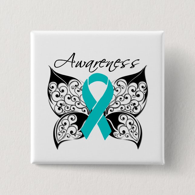 Tattoo Butterfly Awareness - PCOS 2 Inch Square Button (Front)