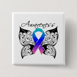 Tattoo Butterfly Awareness - Thyroid Cancer 2 Inch Square Button