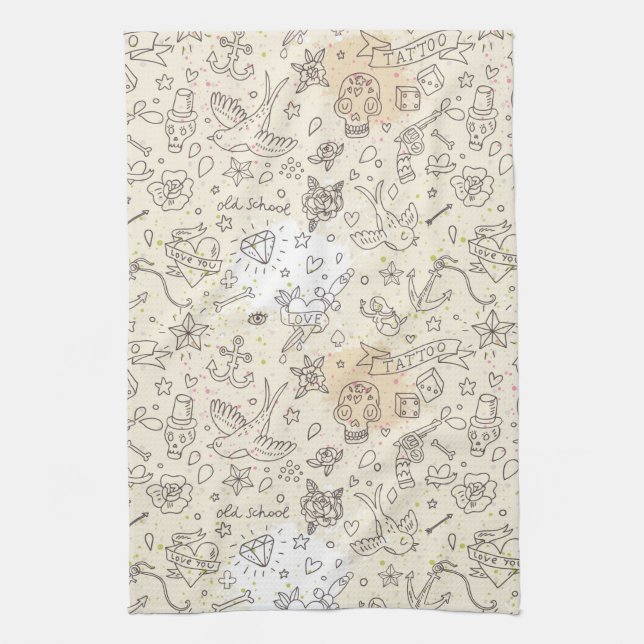 Tattoo concept pattern kitchen towel (Vertical)