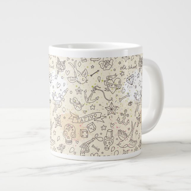 Tattoo concept pattern large coffee mug (Front Right)