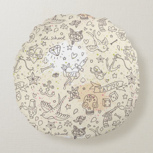 Tattoo concept pattern round pillow (Front)