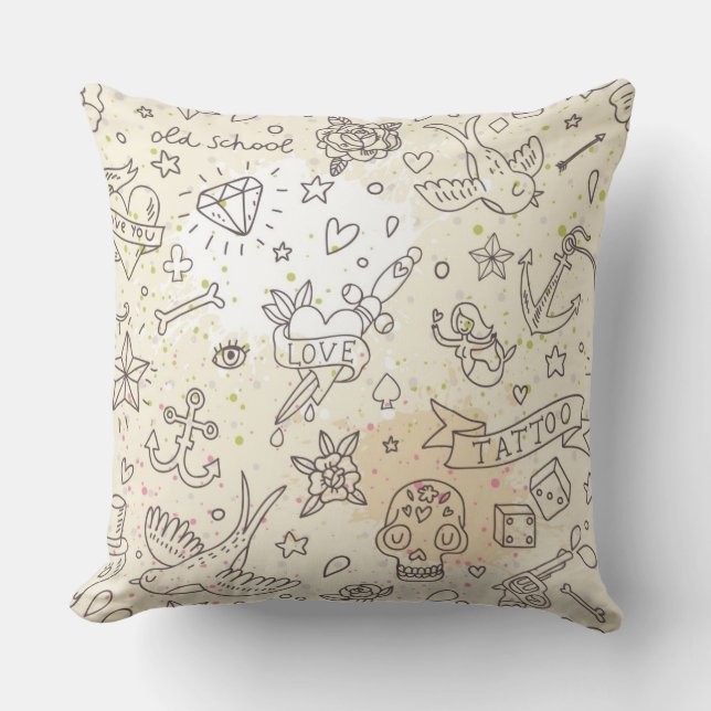 Tattoo concept pattern throw pillow (Front)